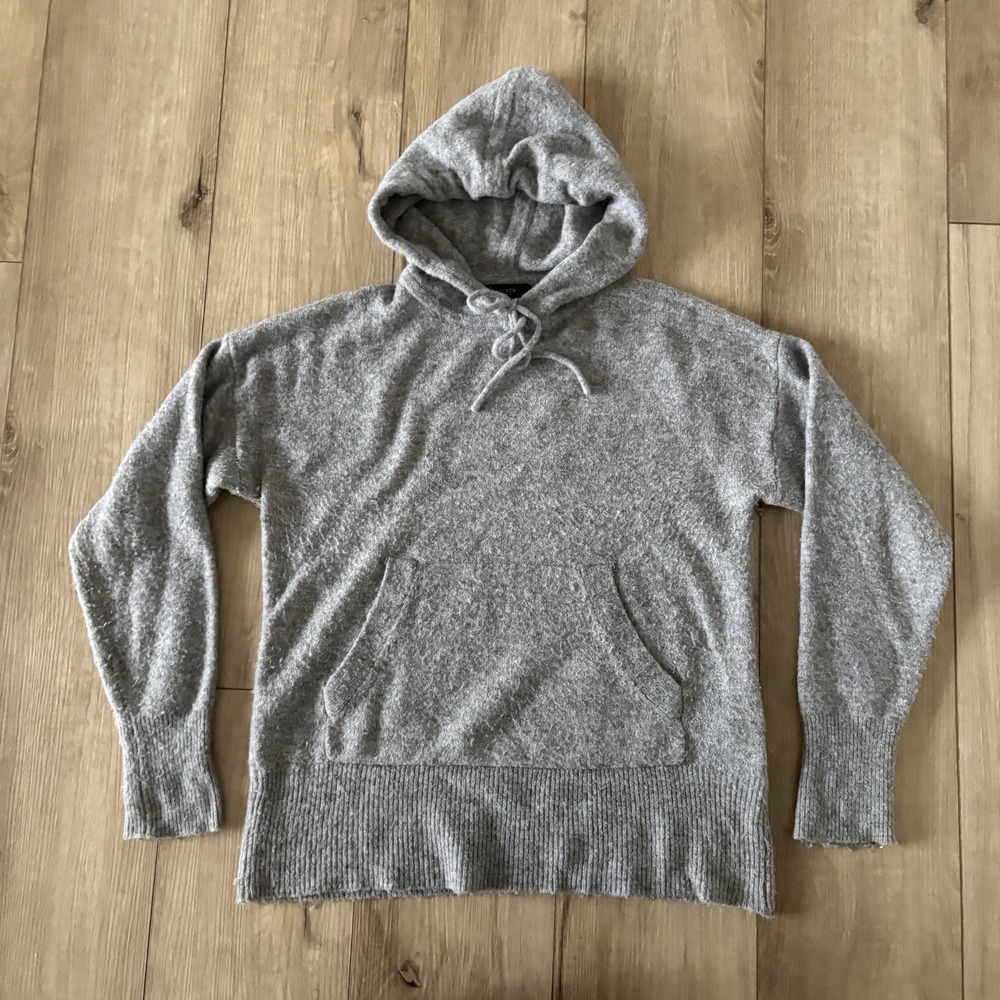 J.Crew Hoodie Women XS Gray Merino Wool Alpaca Blend Pullover Sweater Soft